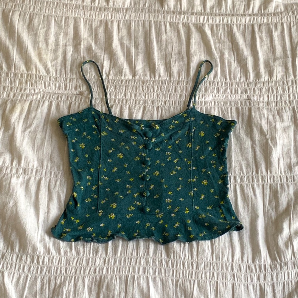 PACSUN ME TO WE Green Floral Cropped Tank Top Women’s Extra-small
